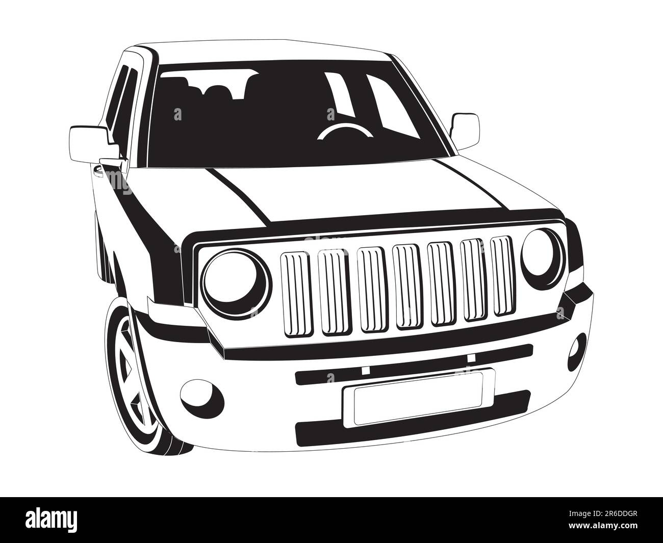 Image vectorielle en noir et blanc de la voiture SUV sur fond blanc. Illustration de Vecteur