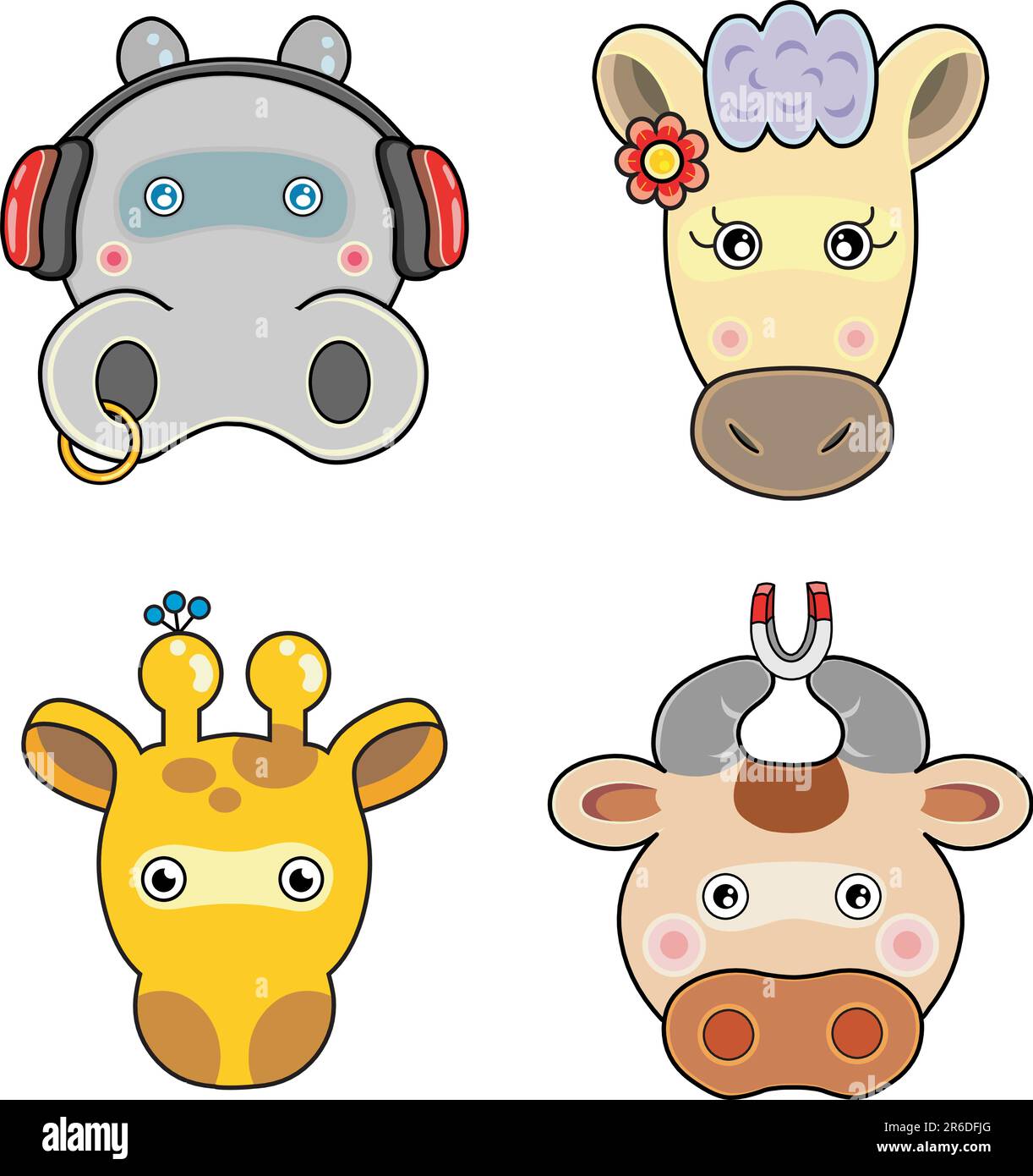 Un groupe de visage d'animal heureux, fichier vectoriel d'animaux. Illustration de Vecteur