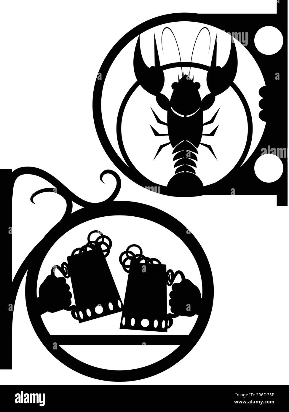 Panneau de rue d'un pub avec un cancer et des mugs dans un vecteur Illustration de Vecteur