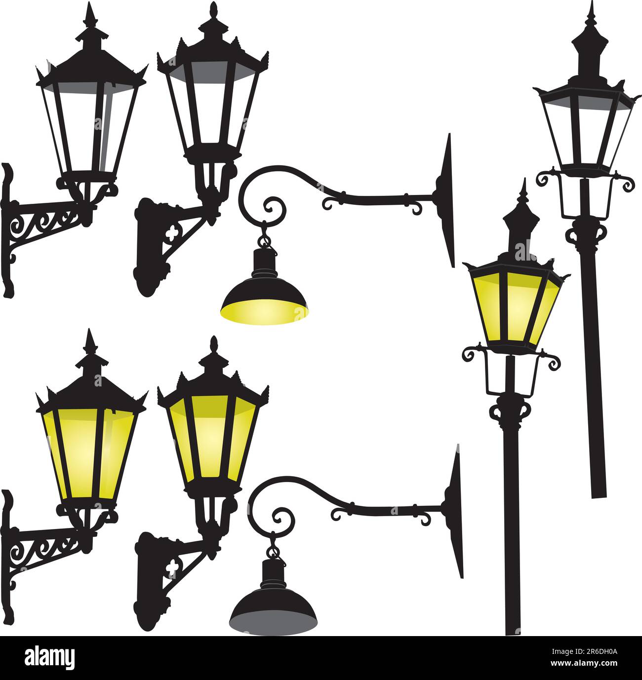 Retro lampe de rue et lattern collection vector illustration Illustration de Vecteur