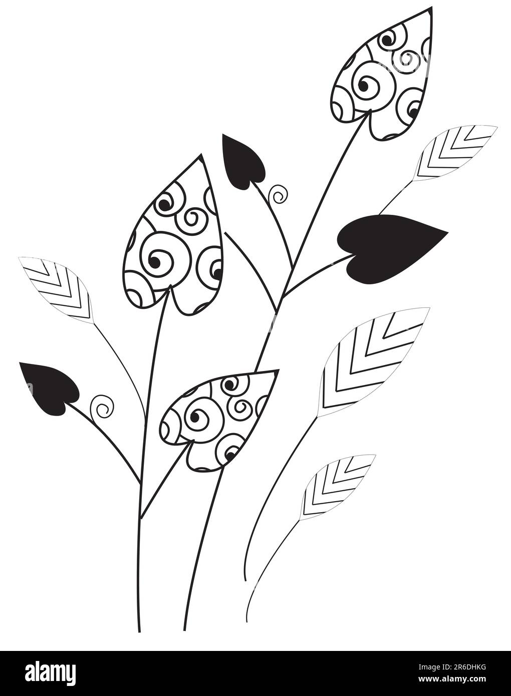 composition de feuilles isolées en noir et blanc Illustration de Vecteur