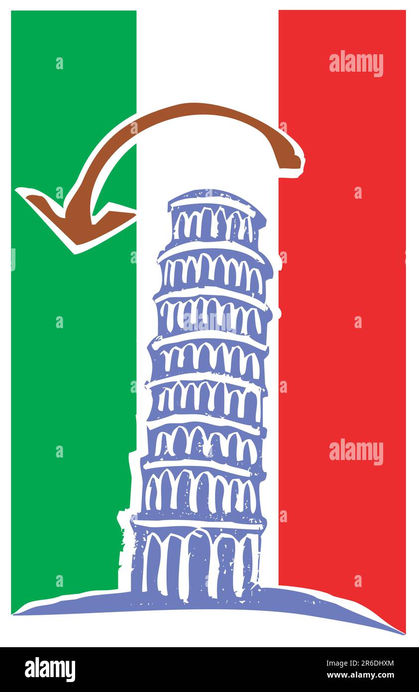 Illustration de style gravure sur bois, la tour de Pise en Italie. Illustration de Vecteur
