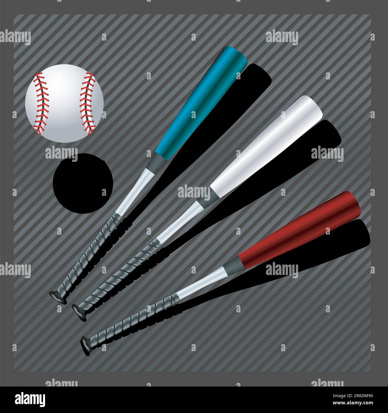 Club de baseball - trois battes isolées de baseball et balle Illustration de Vecteur