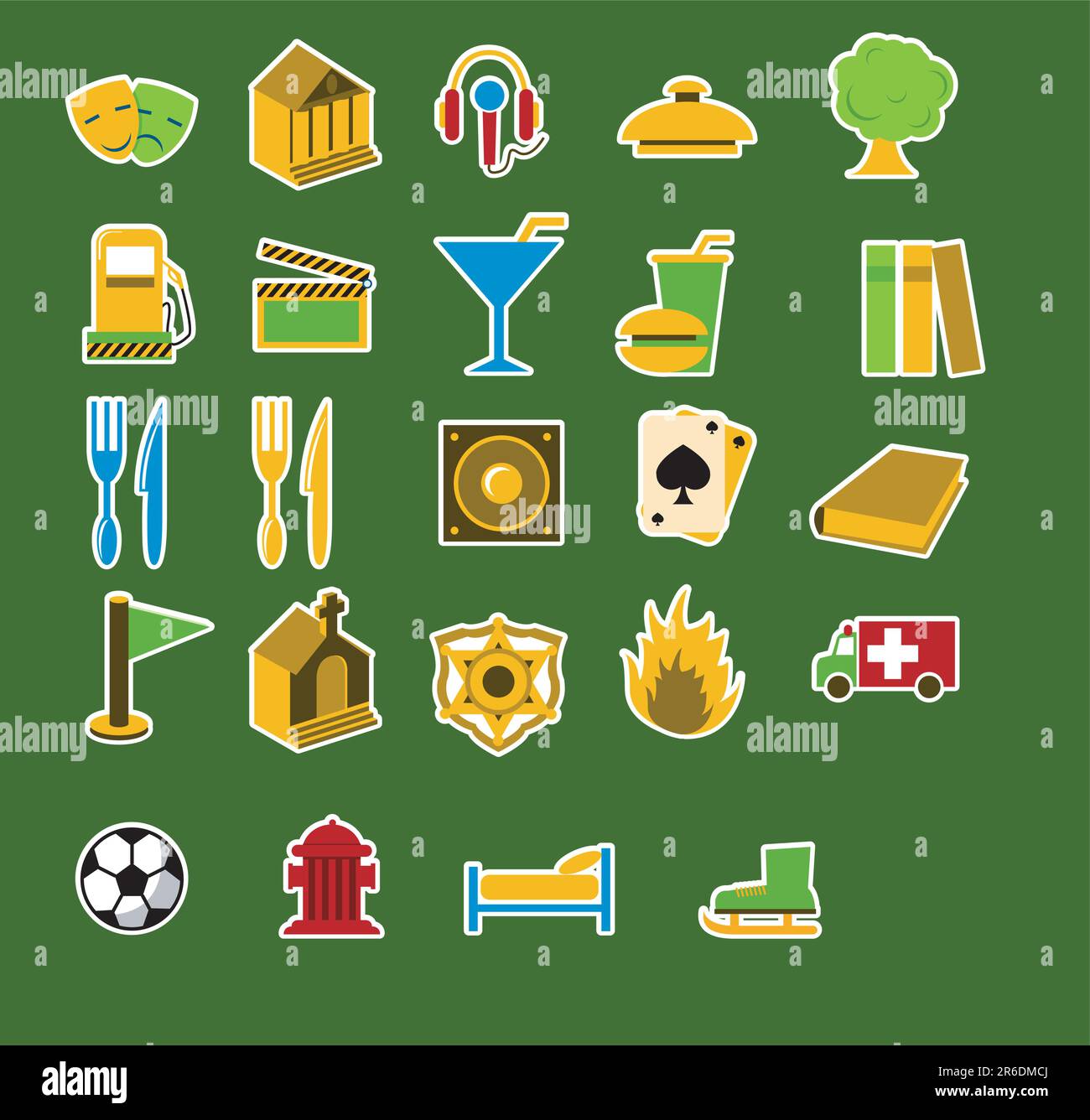 Jeu d'icônes d'objets de ville Illustration de Vecteur
