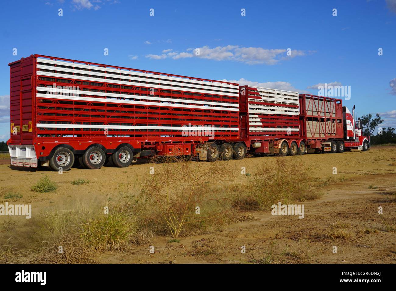 Red Road train sous Blue Sky dans l'Outback australien Banque D'Images