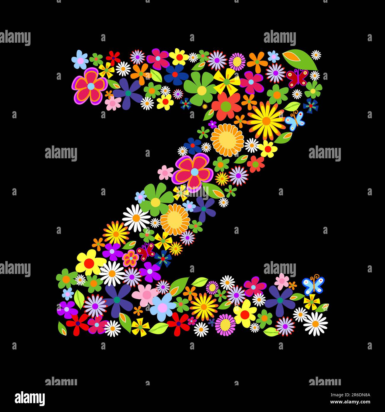 Police de fleurs vectorielles, lettre Z Illustration de Vecteur