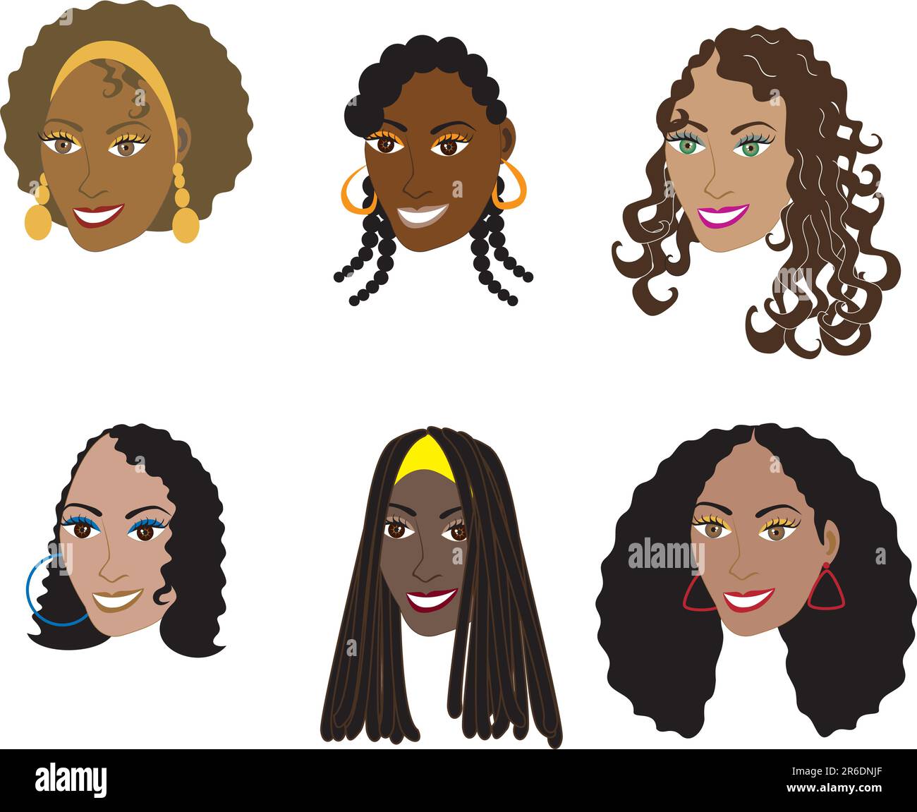 Scénario Illustration ensemble de 6 styles de cheveux naturels et réels pour les femmes avec des cheveux bouclés, kinky ou ondulés. Également disponibles en version droite ou en version tissante et... Illustration de Vecteur