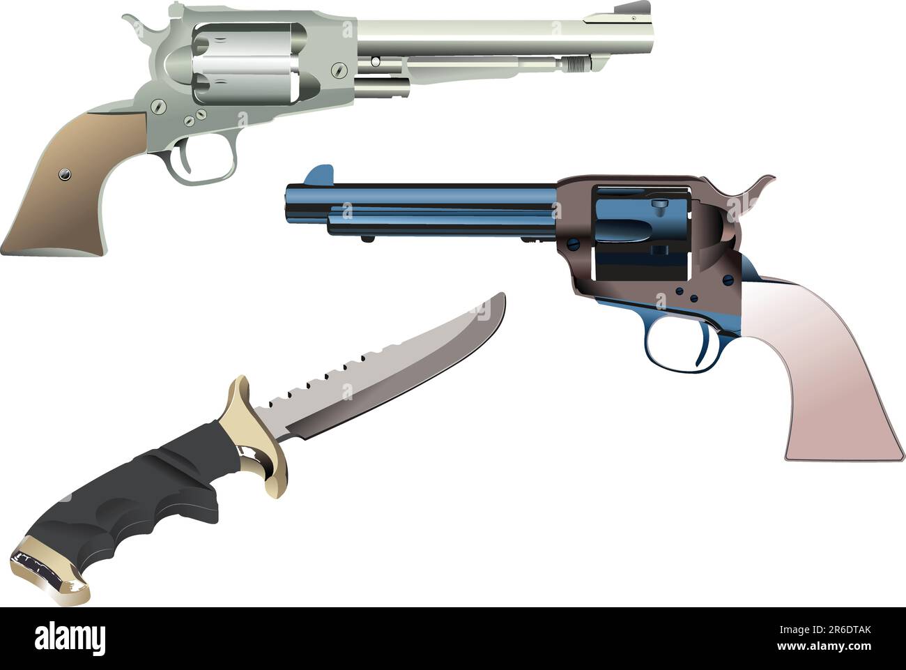 Revolvers et couteau sur fond isolé. Vector illustration Illustration de Vecteur