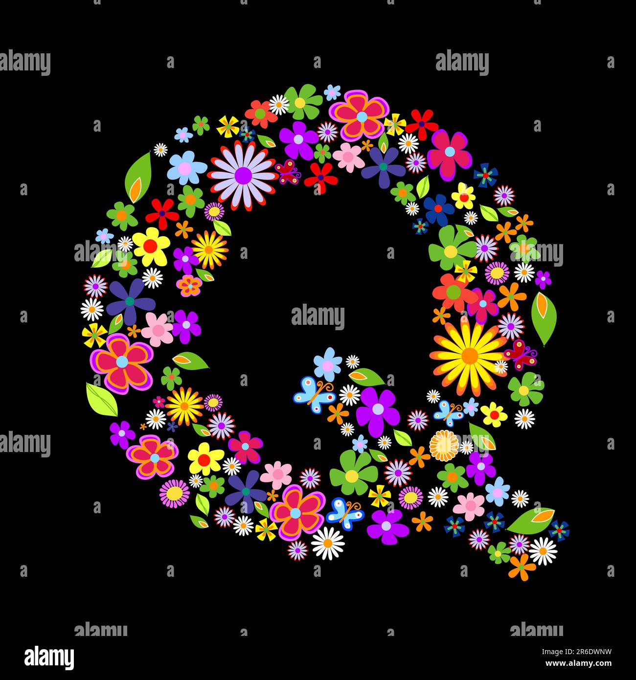Police de fleurs vectorielles, lettre Q Illustration de Vecteur