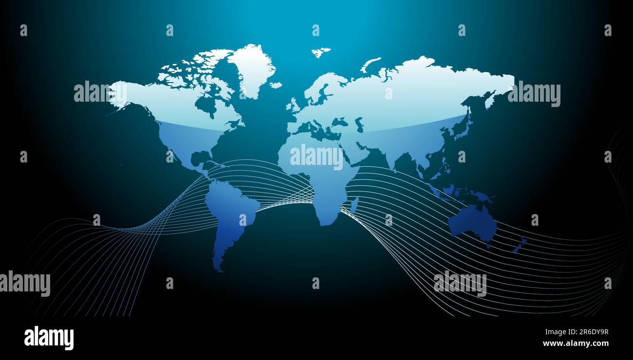 carte du monde, tons bleus vectoriels Illustration de Vecteur