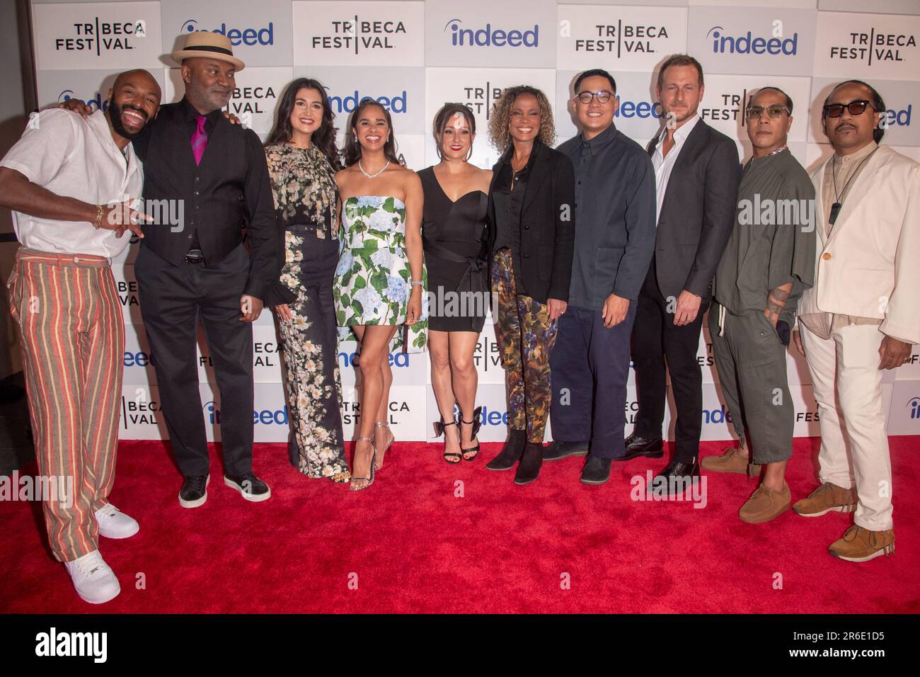 New York, États-Unis. 08th juin 2023. (G-D) Babatunji Johnson, Nelson George, Leyla Fayyaz, Misty Copeland, Lauren Finerman, Christina Johnson, Matt Wong, Jonathan Schmidt, Tone Talauega et Rich Talauega assistent à la première « Flower » lors du Tribeca Festival 2023 aux Spring Studios de New York. (Photo par Ron Adar/SOPA Images/Sipa USA) crédit: SIPA USA/Alay Live News Banque D'Images
