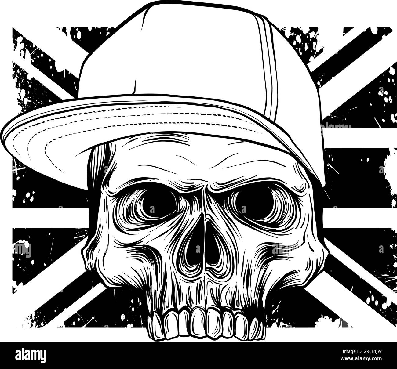 Illustration vectorielle de la silhouette du crâne en colère avec chapeau sur le drapeau britannique Illustration de Vecteur