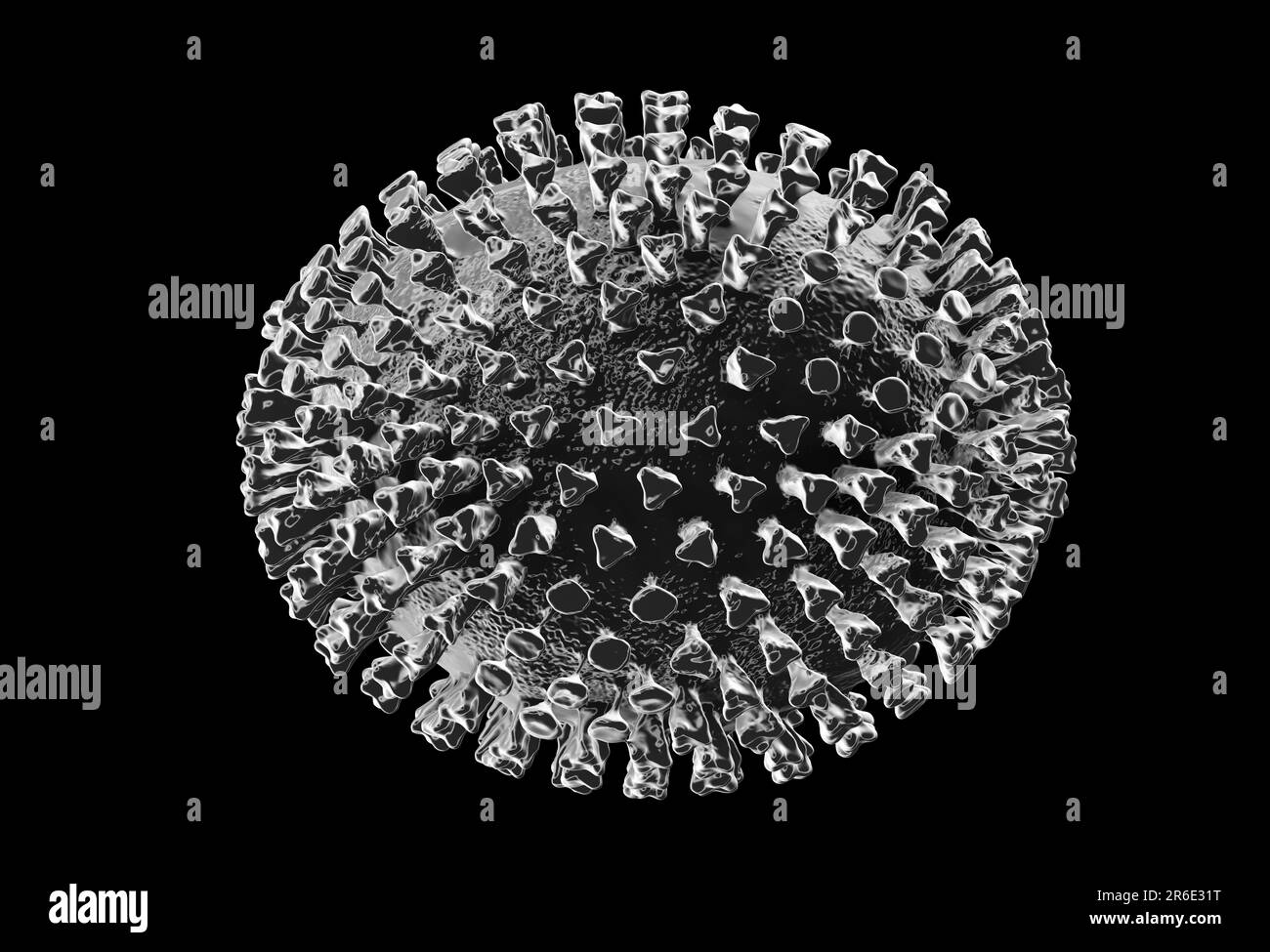 Virus de la grippe, illustration informatique. Chaque virus est constitué d'un noyau de matériel génétique d'ARN (acide ribonucléique) entouré d'une couche protéique. Intégré dans Banque D'Images