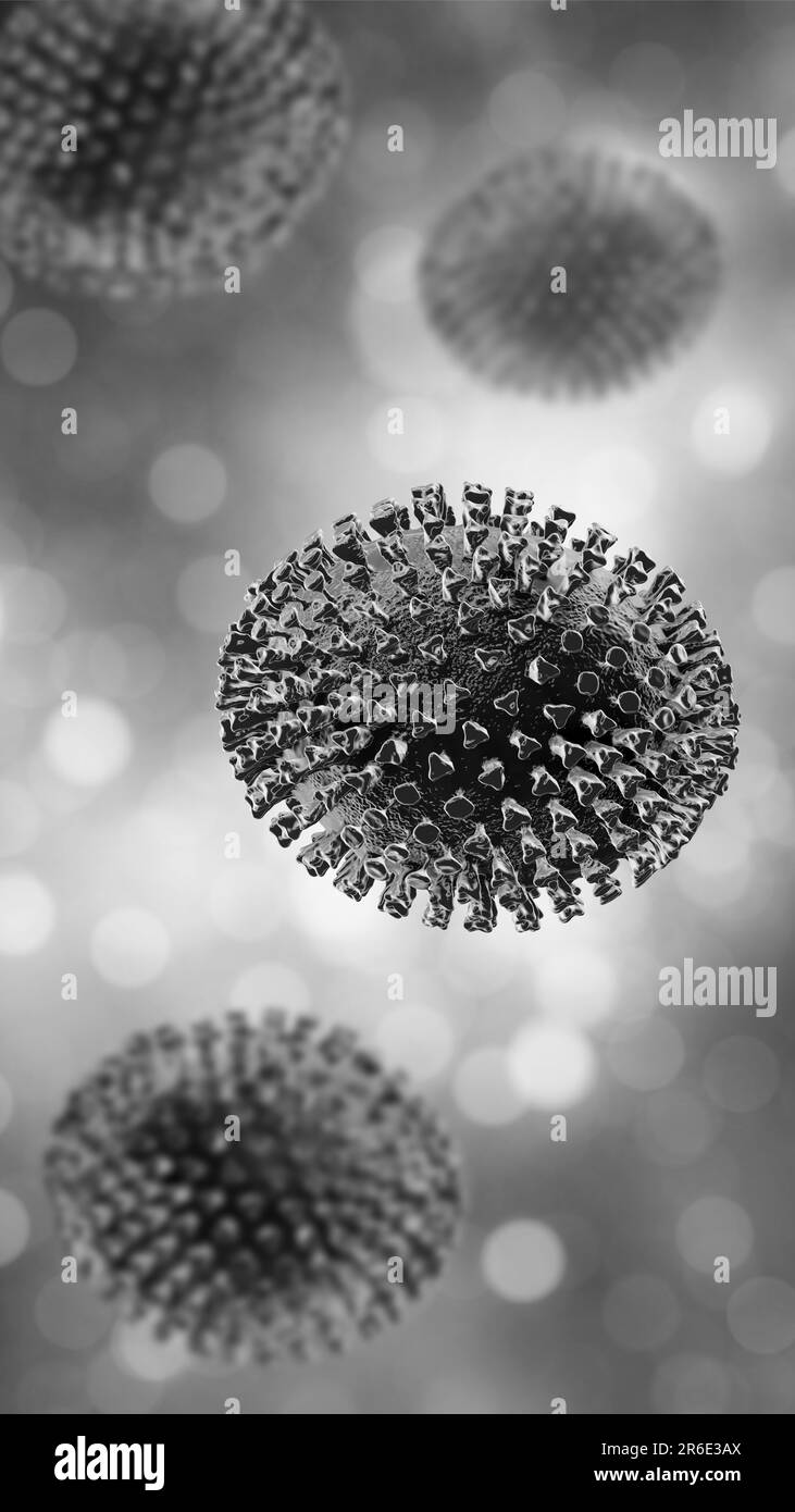 Les virus de la grippe, l'illustration de l'ordinateur. Chaque virus est constitué d'un noyau d'ARN (acide ribonucléique) le matériel génétique entouré par une couche de protéines. Intégré à Banque D'Images