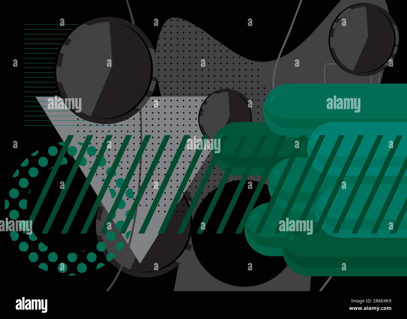 Arrière-plan vectoriel volumétrique simple noir et vert. Bannière, affiche de formes géométriques occupées. Illustration graphique de dessin animé géométrique rétro et dynamique. Illustration de Vecteur