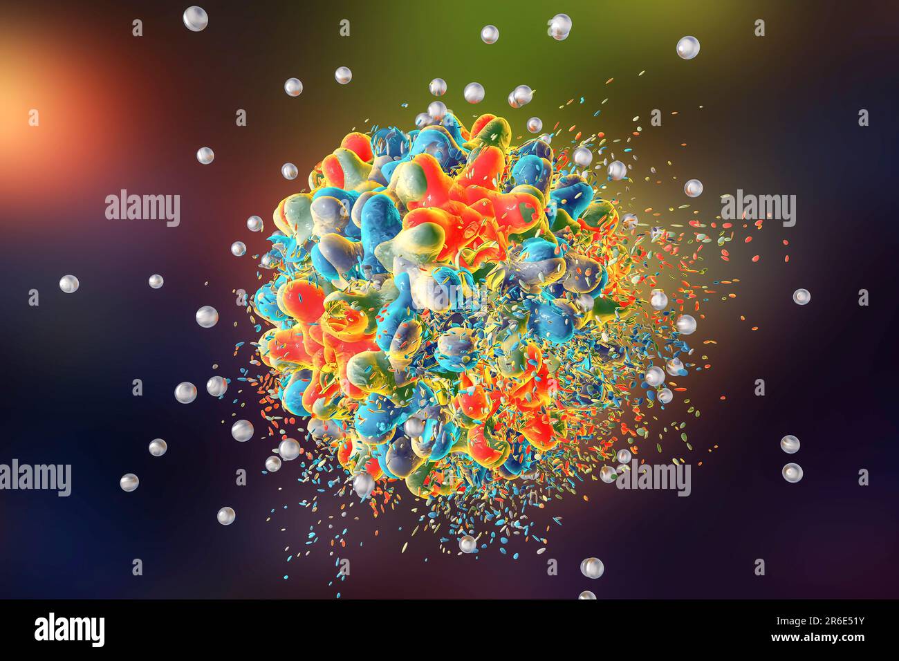 Destruction du virus de l'hépatite B par des nanoparticules d'argent, illustration informatique. Image conceptuelle pour le traitement et la prévention de l'hépatite B à l'aide de na Banque D'Images