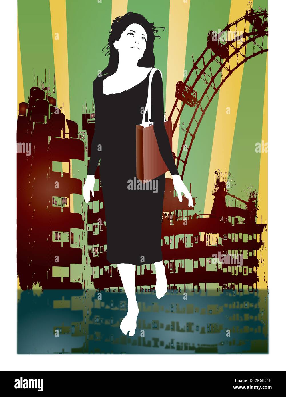 illustration d'une jeune jolie femme marchant sur fond urbain Illustration de Vecteur