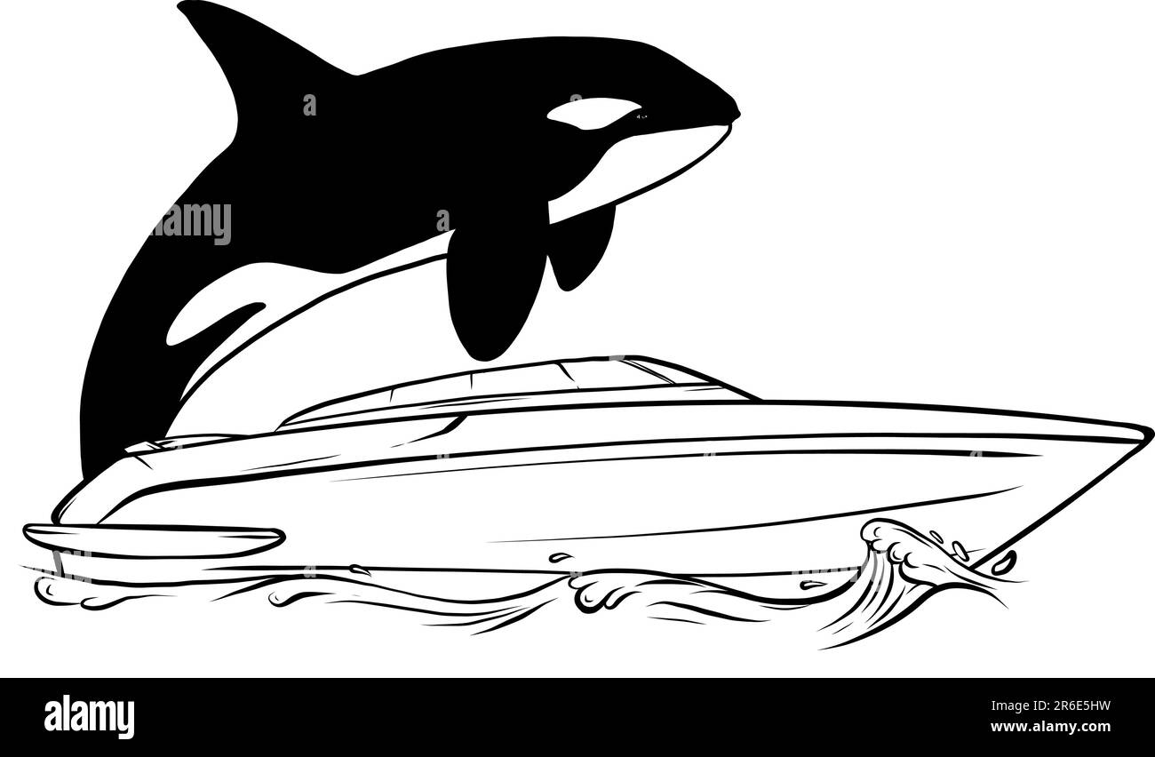 illustration vectorielle de l'orque avec bateau sur l'eau Illustration de Vecteur