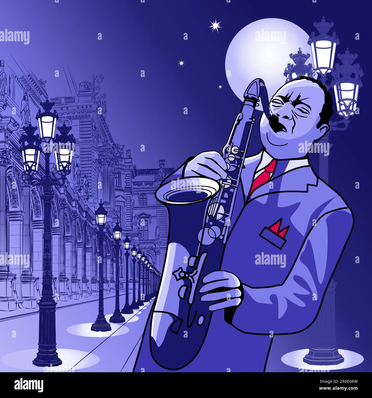 Illustration vectorielle d'un saxophoniste à Paris Illustration de Vecteur