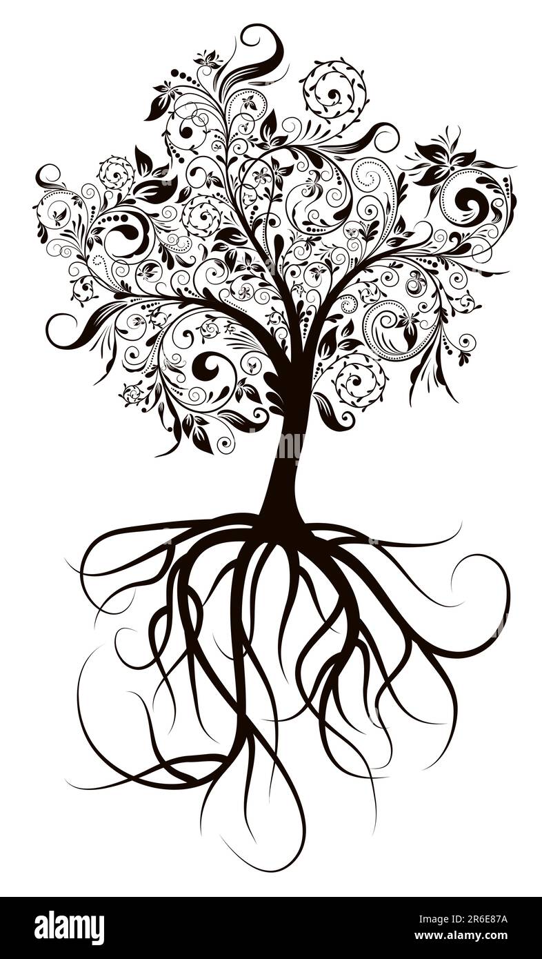 Arbre décoratif et racines , illustration vectorielle Illustration de Vecteur