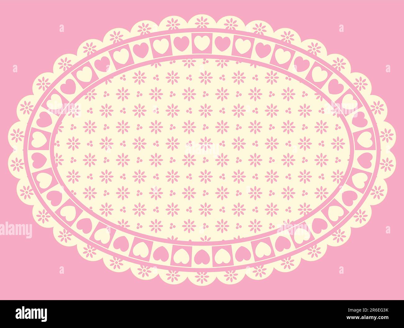Bordure ovale en forme de coeur avec oeillet victorien dans les tons de rose et d'ecru. Illustration de Vecteur