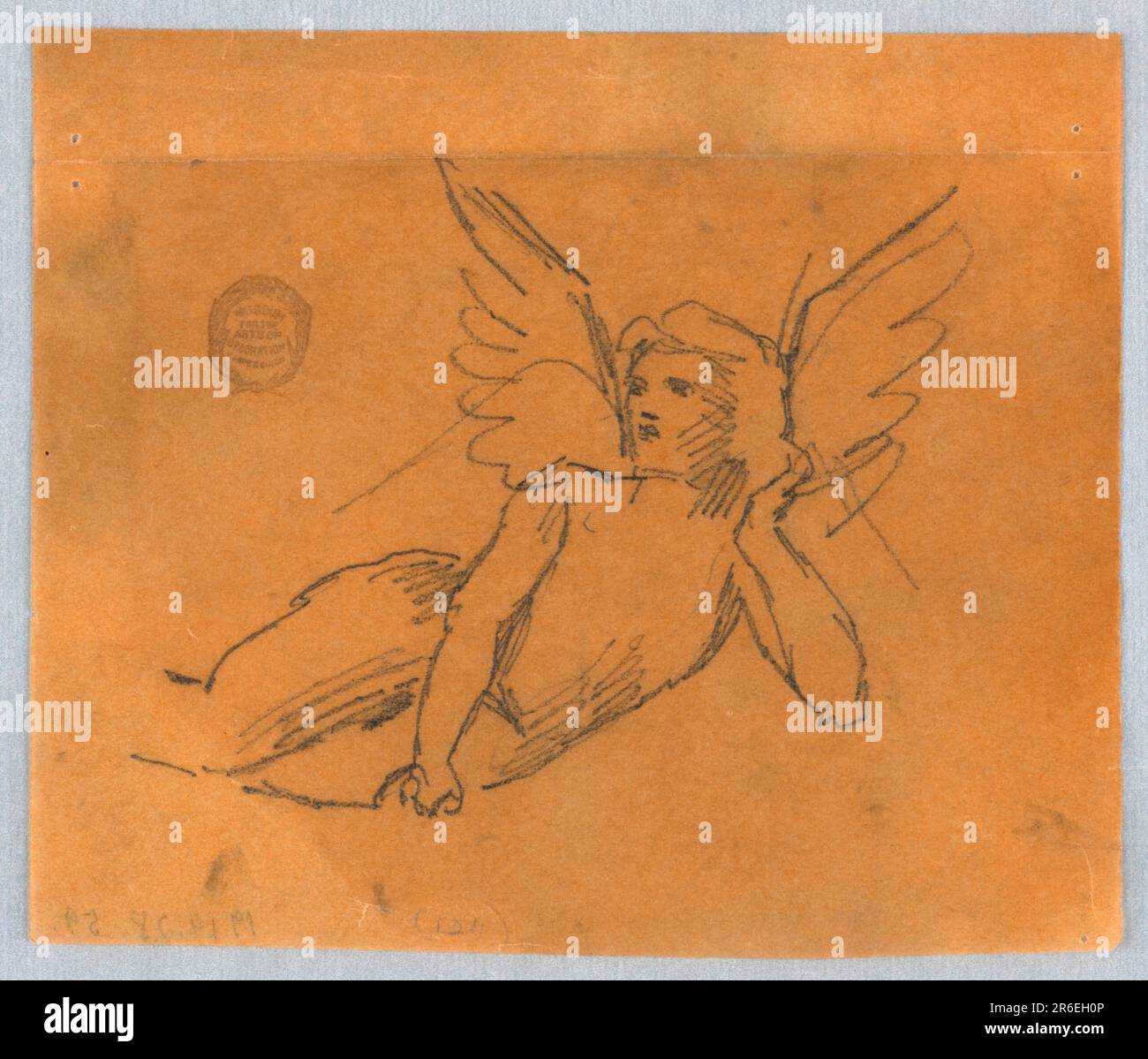 Figure à trois quarts à ailes, couchée, penchée sur le coude gauche et la main droite. Graphite sur papier à tracer. Date: 1893-94. Musée : Cooper Hewitt, Smithsonian Design Museum. Banque D'Images