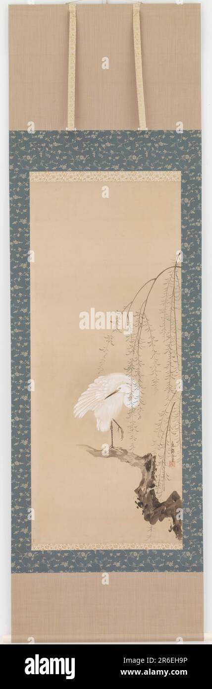 Heron et saule. Date : fin du 17th siècle. Origine: Japon. Période : période Edo. Encre et couleur sur papier. Musée: Freer Gallery of Art et Arthur M. Sackler Gallery. Banque D'Images