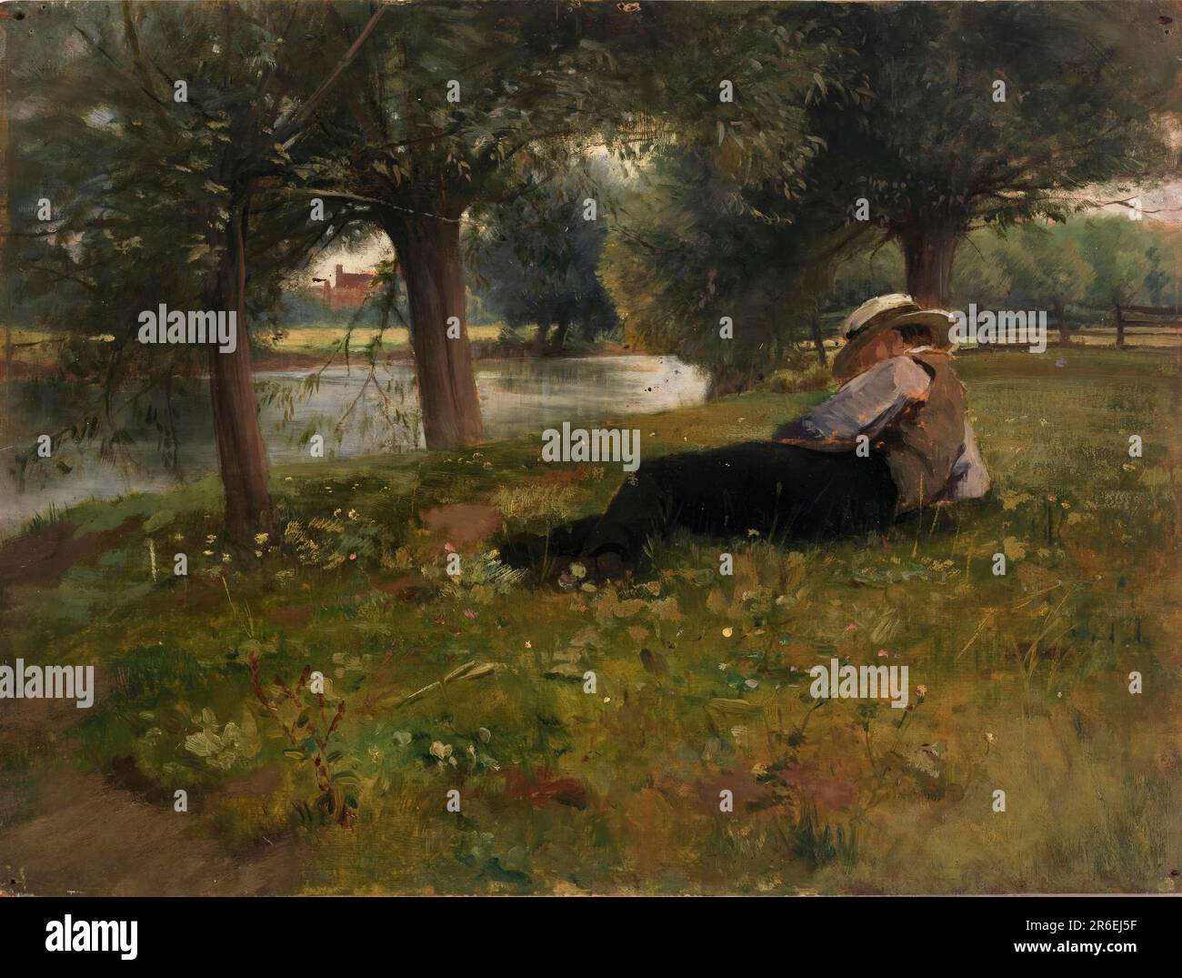 Homme couché à côté d'un ruisseau. Date : n.d. huile sur toile. Musée: Smithsonian American Art Museum. Banque D'Images