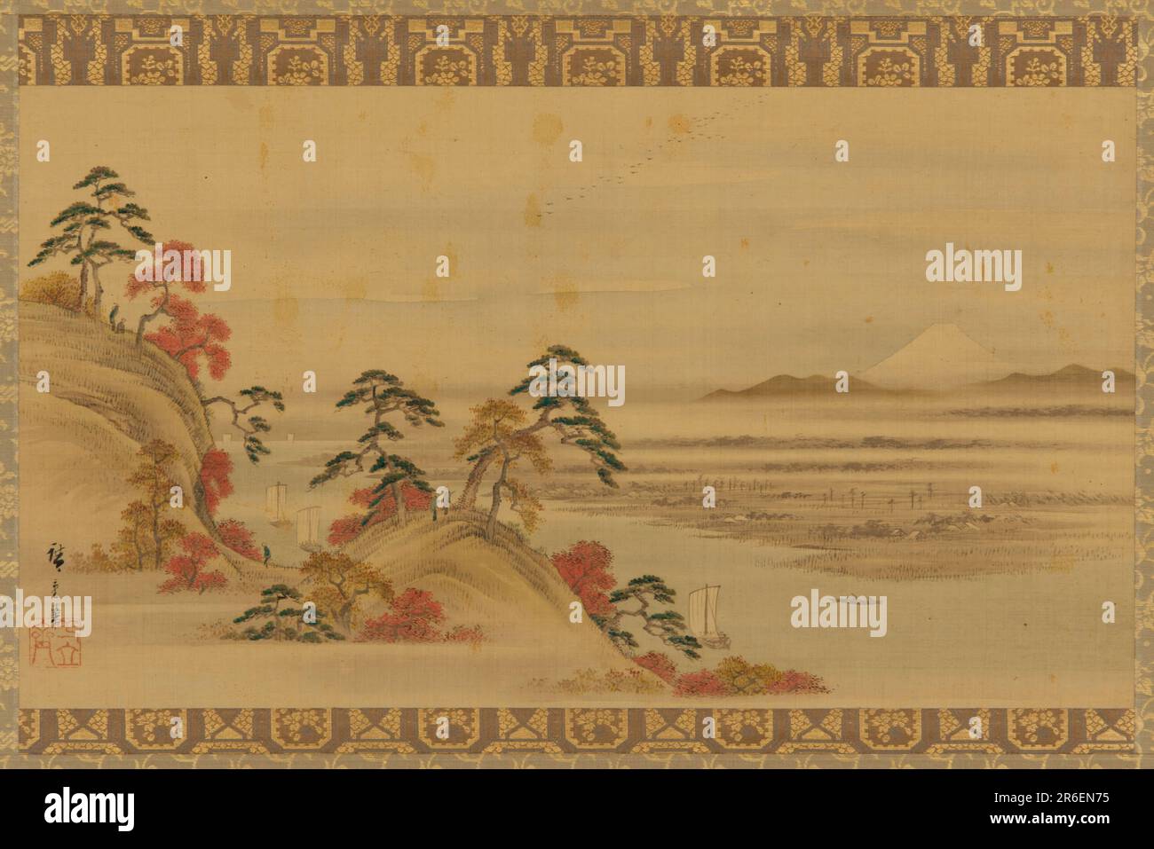 Paysage fluvial : feuillage rouge et Mont Fuji. Date: Mi-19th siècle. Origine: Japon. Période : période Edo. Encre et couleur sur soie. Musée: Freer Gallery of Art et Arthur M. Sackler Gallery. Banque D'Images