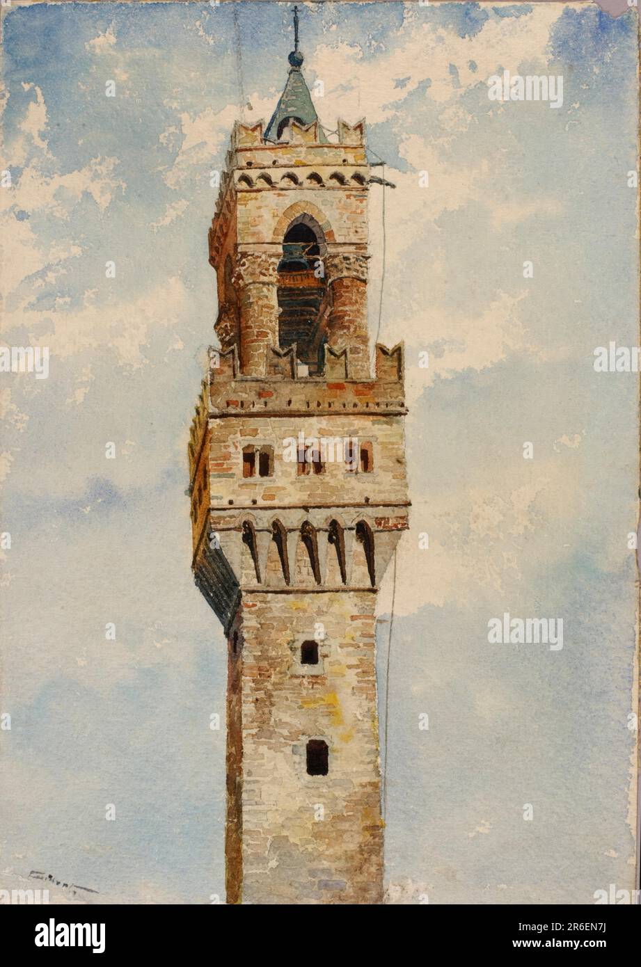 Tour du Palazzo Vecchio, Florence, Italie. aquarelle. Date: 1880. Musée: Smithsonian American Art Museum. Banque D'Images
