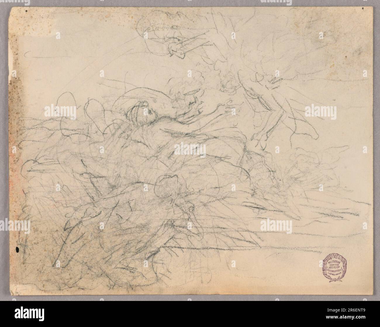 Groupe de figures, en bas à gauche, en dessous d'un ange, venant du haut à droite. Probablement une étude pour une murale de l'Ascension. Graphite sur papier. Date : env. 1895. Musée : Cooper Hewitt, Smithsonian Design Museum. Banque D'Images