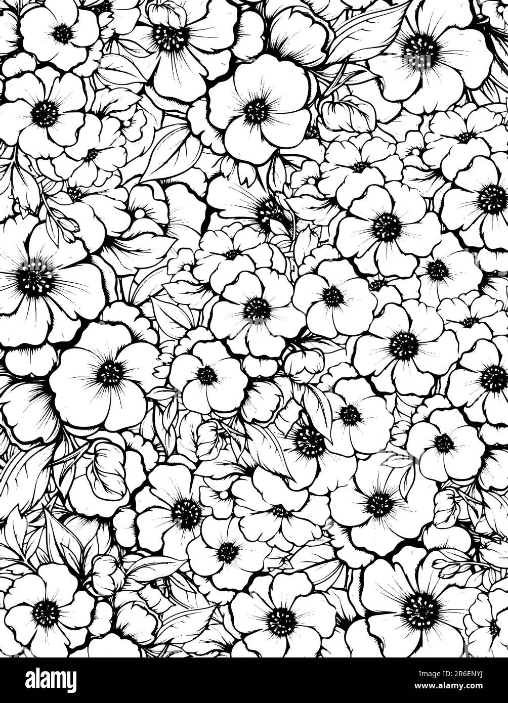 Fleurs colorant le printemps et l'été Doodle ornement. Dooodle coloriage art avec fleurs et feuilles noir et blanc contour. Motif de Zentangle pour la colorin Banque D'Images
