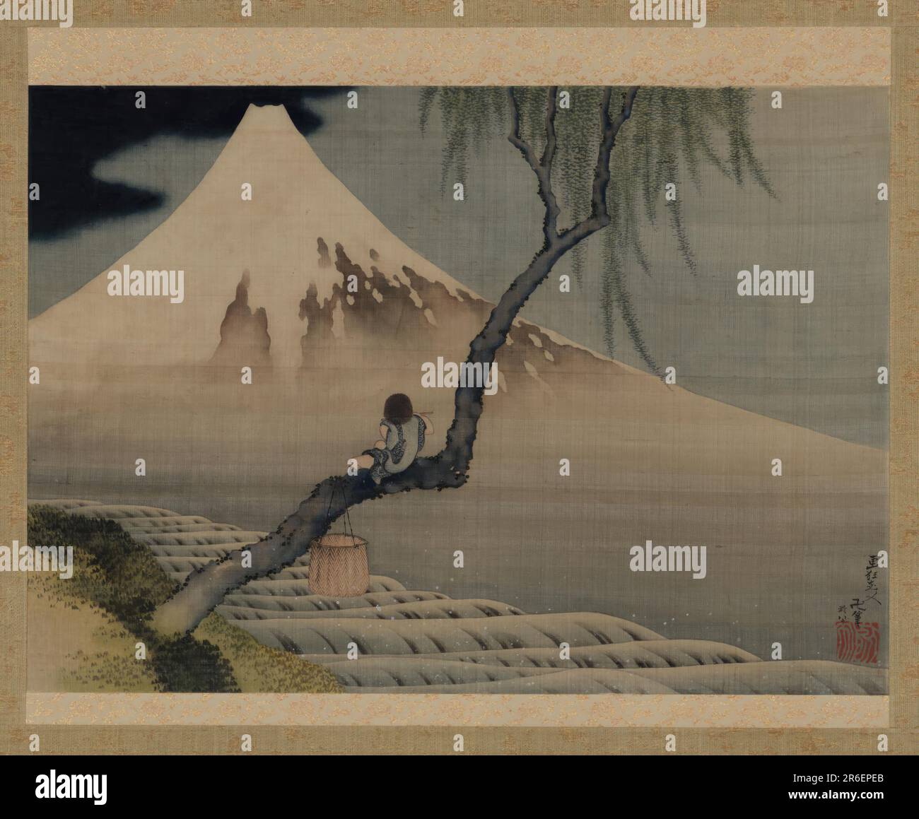 Observation du Mont Fuji pour garçon. Date: 1839. Origine: Japon. Période : période Edo. Encre et couleur sur soie. Musée: Freer Gallery of Art et Arthur M. Sackler Gallery. Banque D'Images