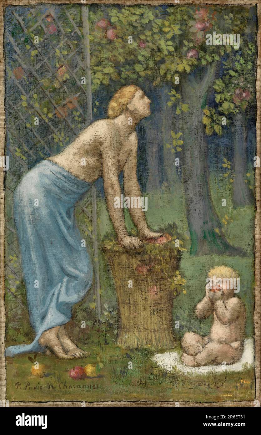 Recolte des Pommes. huile sur toile. Date : env. 1890. Musée: Smithsonian American Art Museum. Banque D'Images