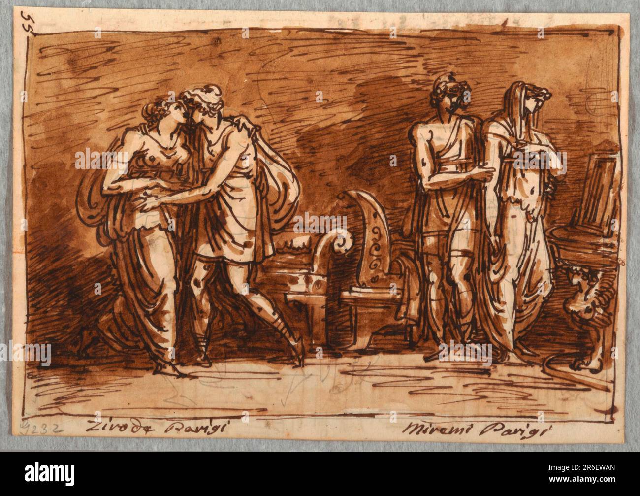 L'amour de Helen et de Paris. Stylo et encre brune, pinceau et lavage brun sur papier crème. Date: 1813-18. Musée : Cooper Hewitt, Smithsonian Design Museum. Banque D'Images