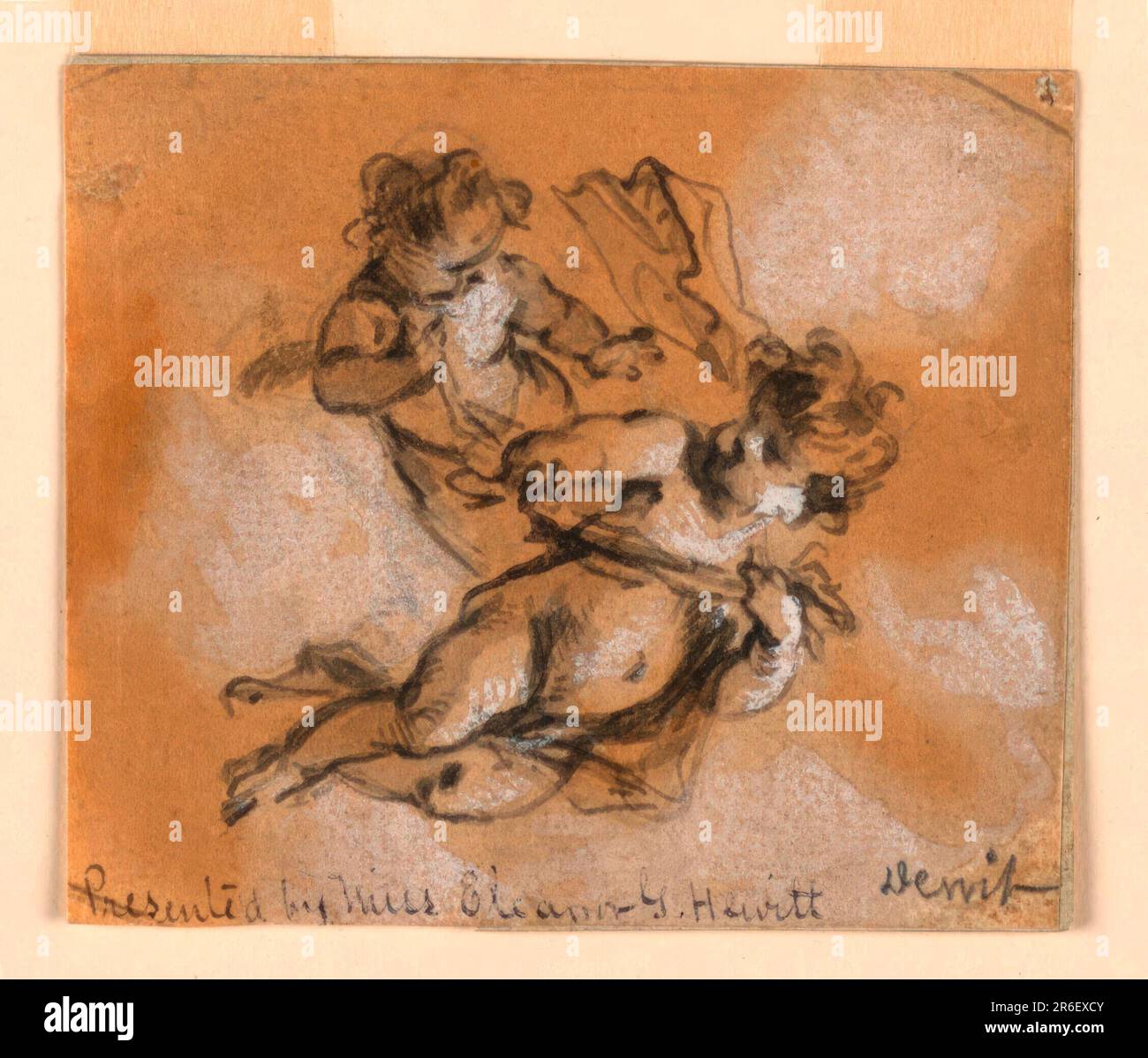 L'un est dirigé vers la droite avec la tête tournée vers l'autre qui est dans une direction diagonale derrière son dos. Date: 1725-1754. Craie noire, stylo et encre, pinceau et aquarelle marron et grise, pinceau et gouache blanche sur papier, monté. Musée : Cooper Hewitt, Smithsonian Design Museum. Banque D'Images