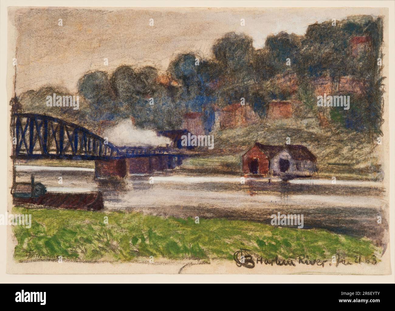 Rivière Harlem. Aquarelle et charbon sur papier. Date : le 21 JANVIER 1903. MUSÉE : MUSÉE HIRSHHORN ET JARDIN DE SCULPTURES. Banque D'Images