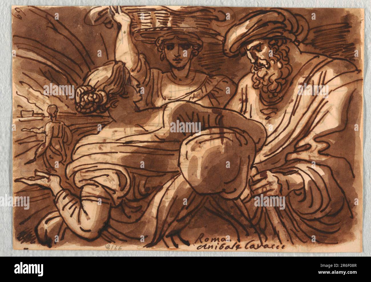 Deux femmes avec un panier. Date: 1813-18. Le stylo et l'encre, le pinceau et l'aquarelle brune se lavent sur le papier. Musée : Cooper Hewitt, Smithsonian Design Museum. Banque D'Images