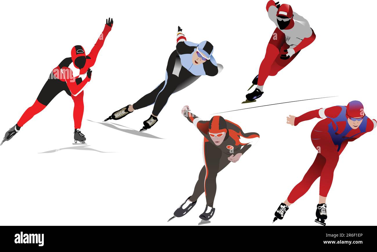 Cinq le patinage de vitesse. Vector illustration Illustration de Vecteur