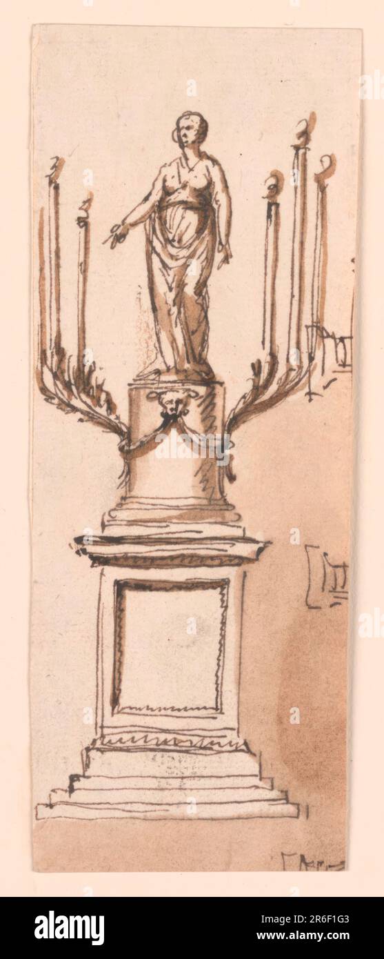 Chandelier. Stylo et encre brune, pinceau et lavage brun sur papier blanc cassé, doublé. Date: 1746-1809. Musée : Cooper Hewitt, Smithsonian Design Museum. Banque D'Images