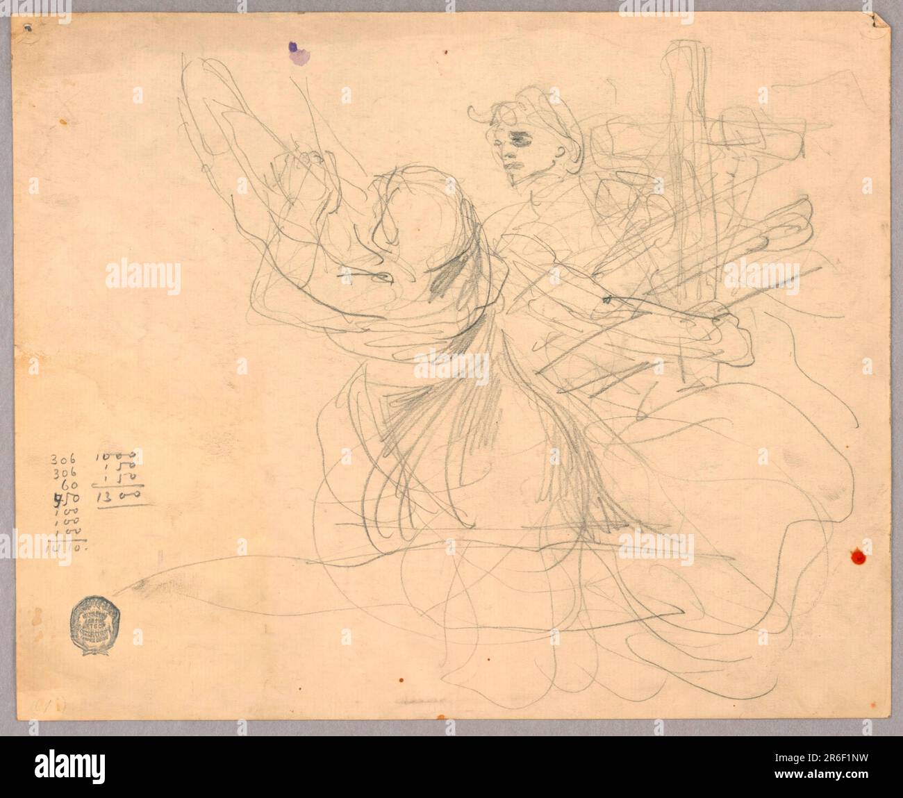 Figure à droite avec croix. La figure centrale tient probablement une trompette. Date : env. 1895. Graphite sur papier ponté. Musée : Cooper Hewitt, Smithsonian Design Museum. Banque D'Images