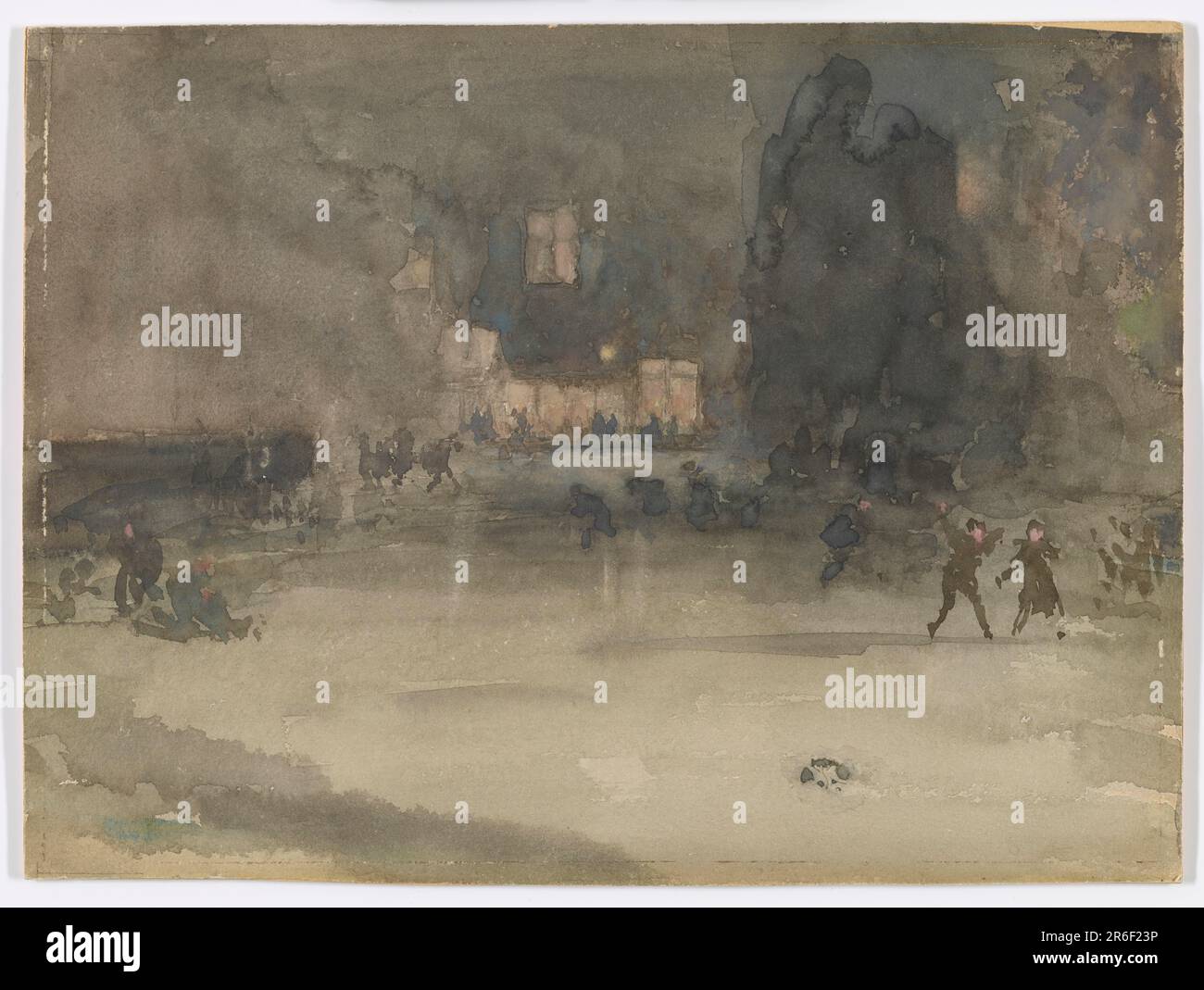 Une vue nocturne d'Amsterdam en hiver avec des personnages qui patinent au centre et en premier plan, et un bâtiment et des arbres indiqués à distance; signé avec le papillon en bas à droite. Date: 1882. Aquarelle sur papier. Origine: États-Unis. Musée: Freer Gallery of Art et Arthur M. Sackler Gallery. Banque D'Images