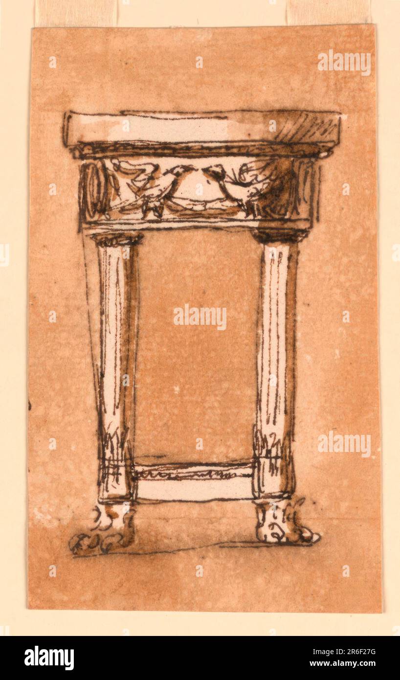 Tableau de la console. Stylo et encre brune, pinceau et lavage brun sur papier blanc cassé. Date: 1746-1809. Musée : Cooper Hewitt, Smithsonian Design Museum. Banque D'Images