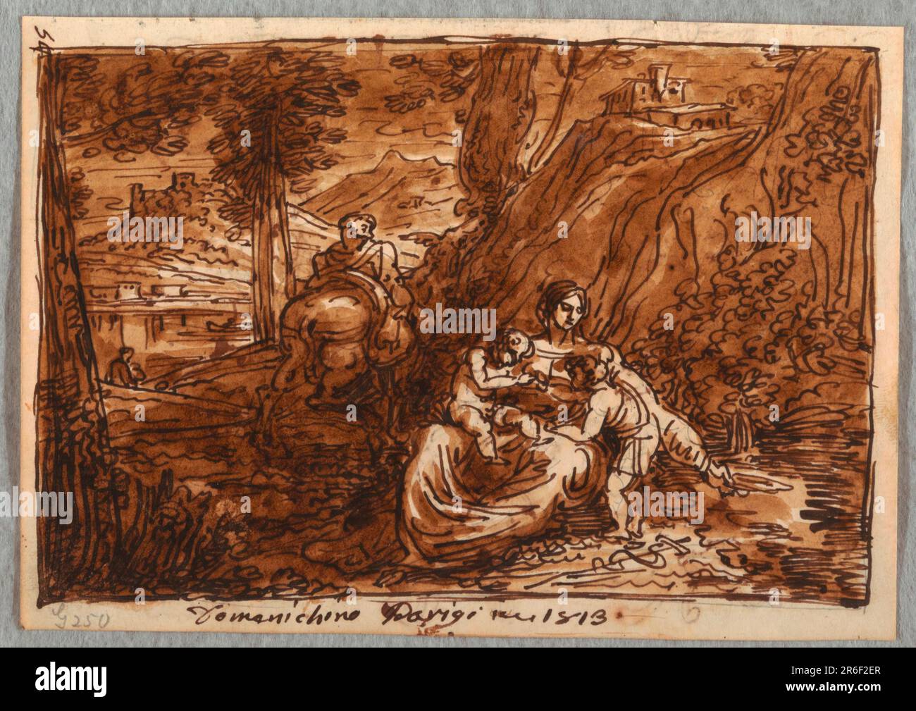 Le vol en Égypte, après Domenichino. Date: 1813-18. Stylo et encre brune, pinceau et aquarelle brune sur papier. Musée : Cooper Hewitt, Smithsonian Design Museum. Banque D'Images