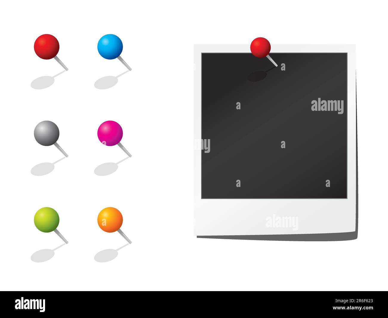 Photographie et épingles vierges. Veuillez consulter mon portefeuille pour plus d'illustrations de papeterie. Illustration de Vecteur