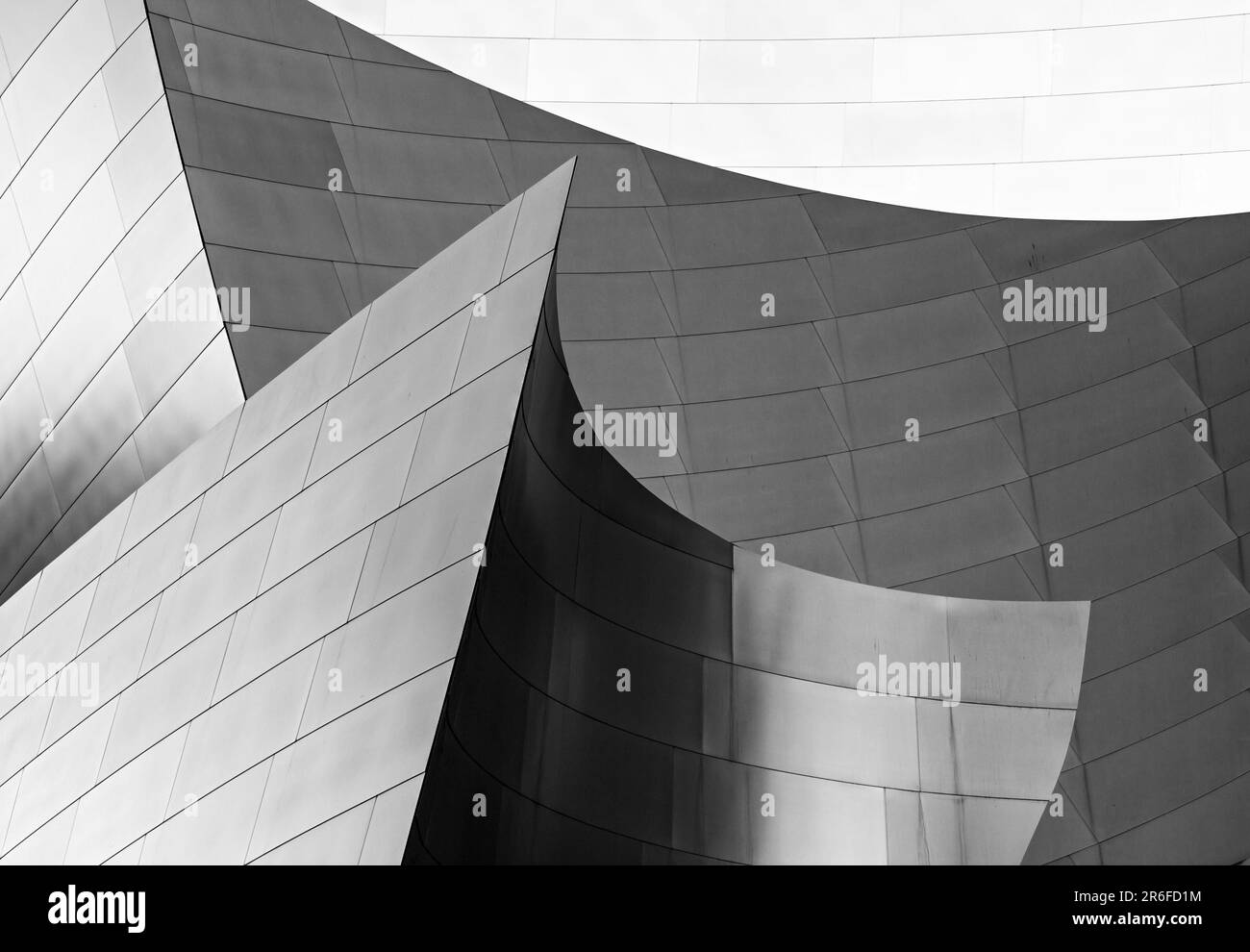 Walt Disney concert Hall, détail de l'architecture - BW - Los Angeles, LA, Californie. Banque D'Images