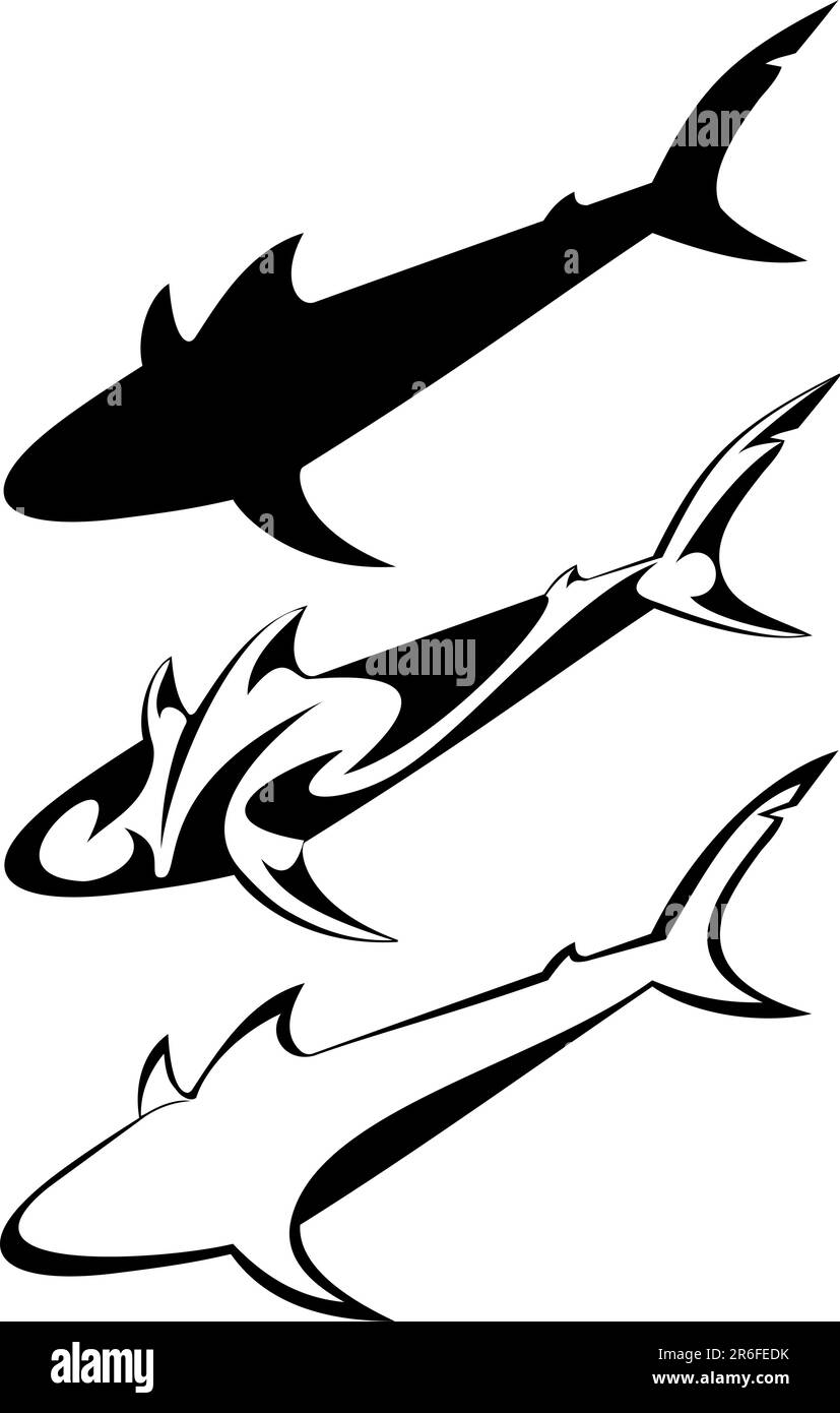 Ensemble de trois tatouages requin tribal Illustration de Vecteur