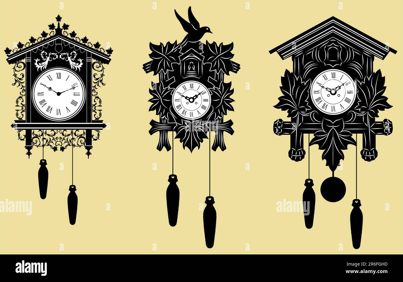 Représentation vectorielle de l'ensemble d'horloges Cuckoo Illustration de Vecteur