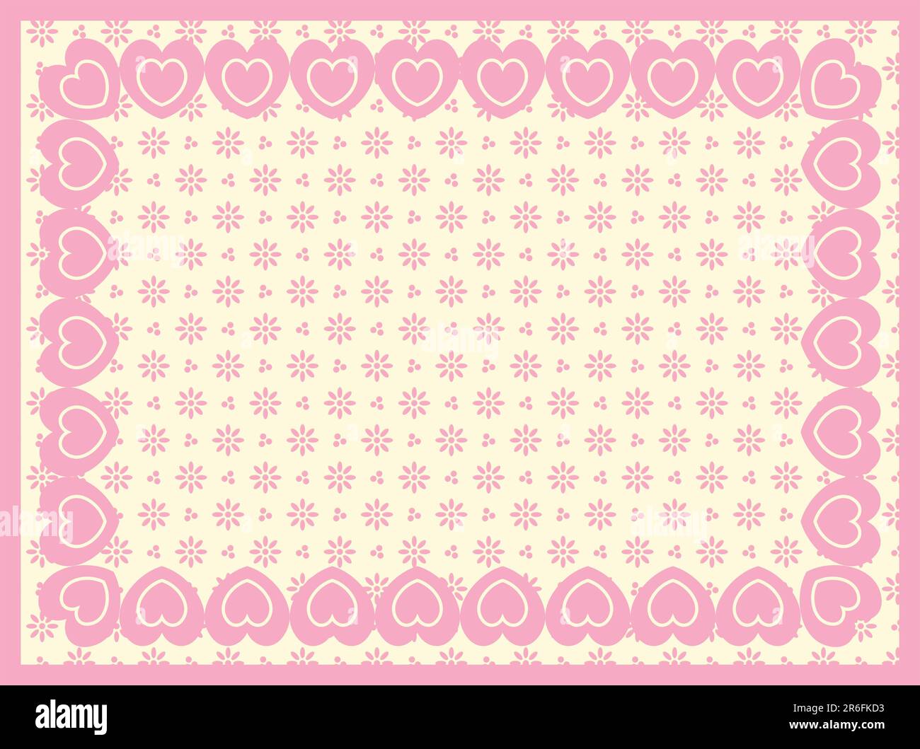 Arrière-plan vectoriel de l'oeillet victorien avec une bordure de coeurs doubles et beaucoup d'espace de copie dans les tons de rose et d'ecru. Illustration de Vecteur