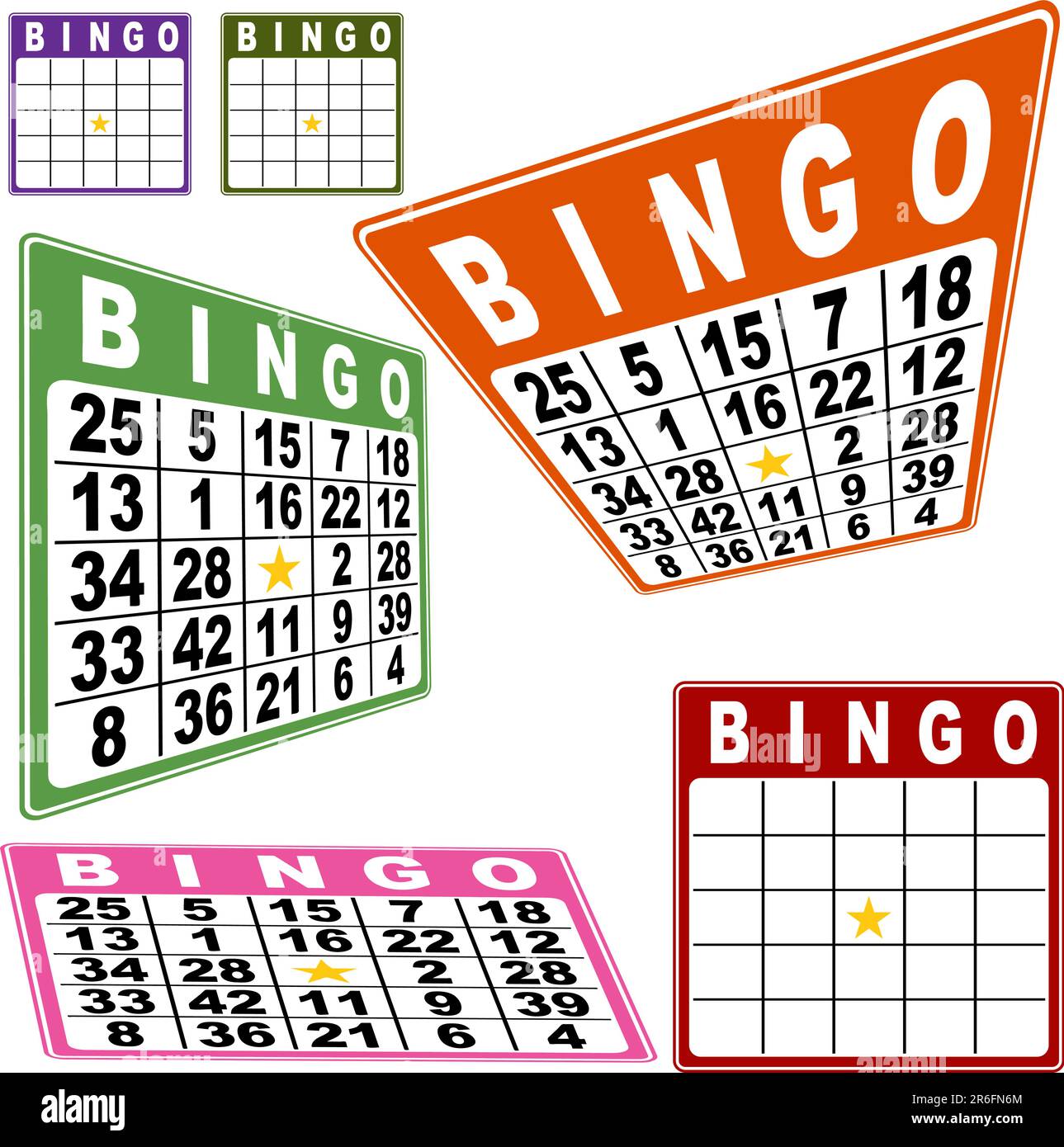 Jeu de carte de bingo isolé sur un fond blanc. Illustration de Vecteur